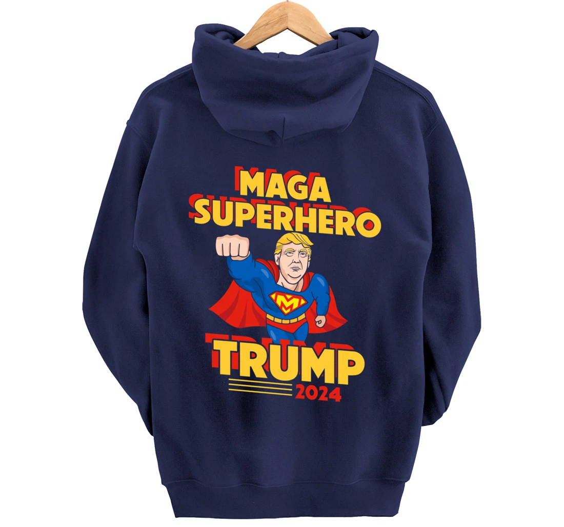 Maga Superhero Trump 2024 USA Trump President Superhero Pullover Hoodie