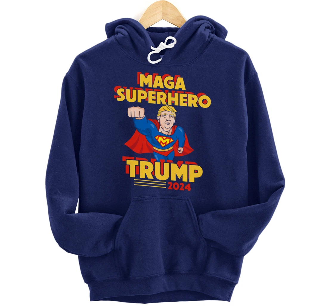 Maga Superhero Trump 2024 USA Trump President Superhero Pullover Hoodie