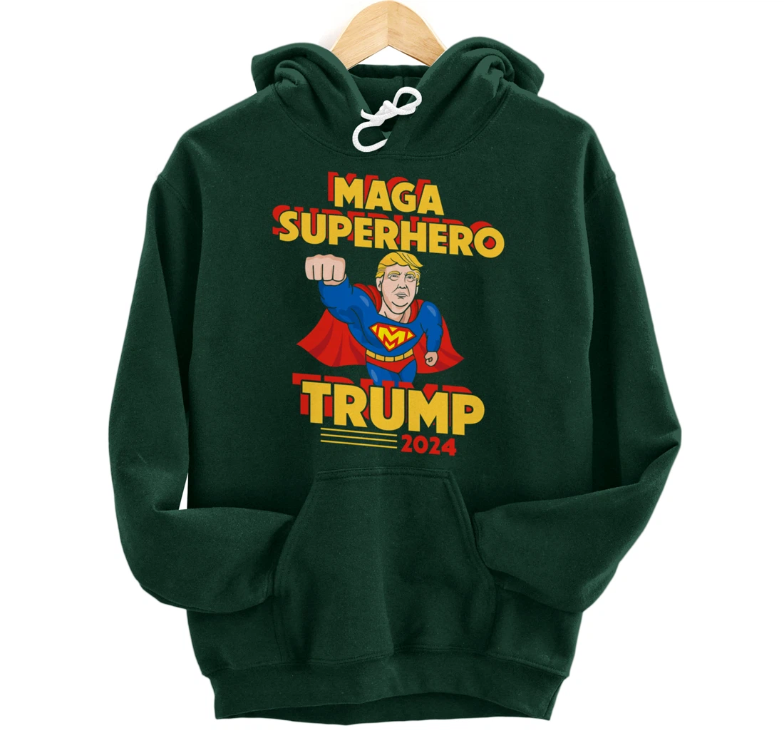 Maga Superhero Trump 2024 USA Trump President Superhero Pullover Hoodie