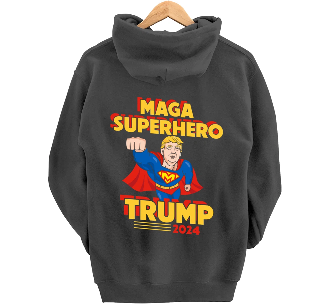 Maga Superhero Trump 2024 USA Trump President Superhero Pullover Hoodie