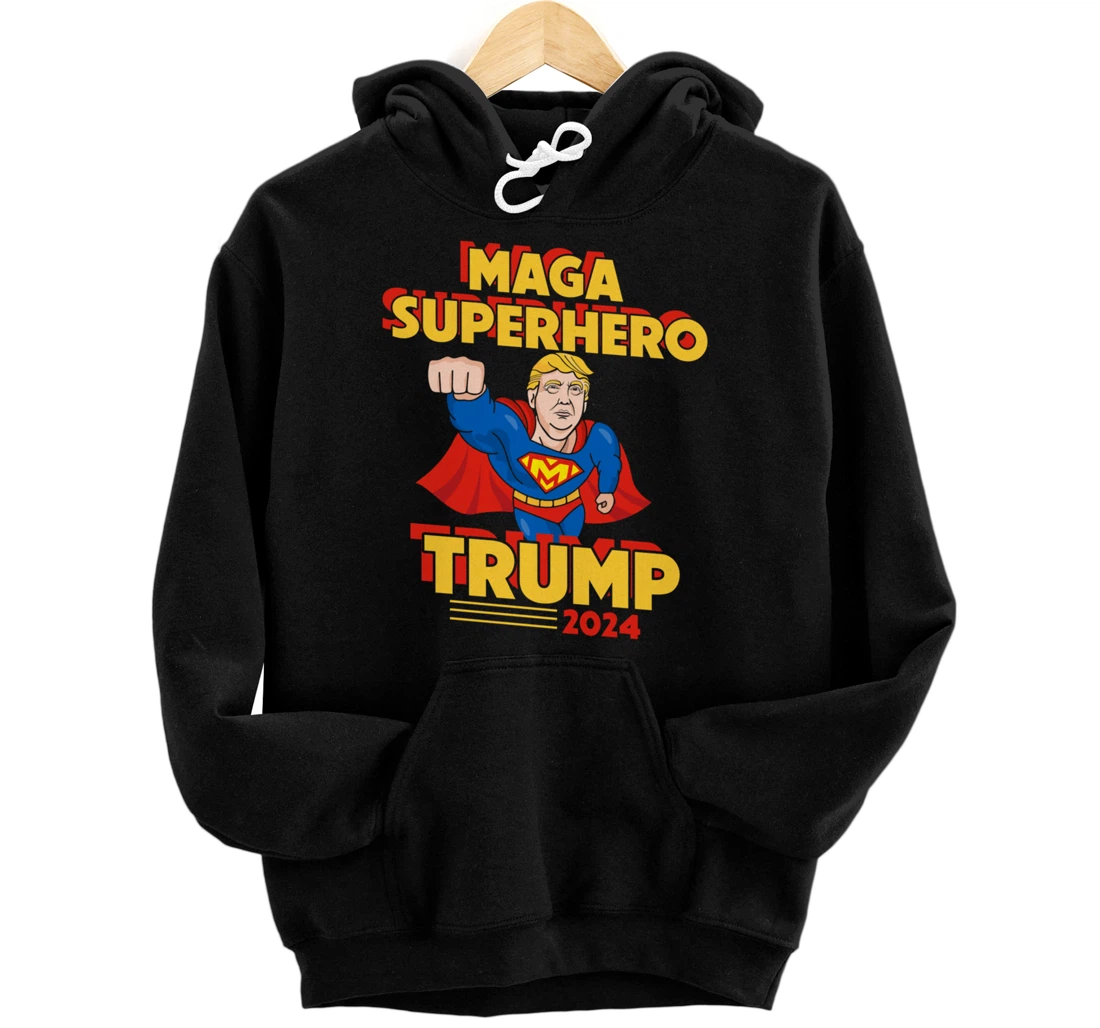 Maga Superhero Trump 2024 USA Trump President Superhero Pullover Hoodie