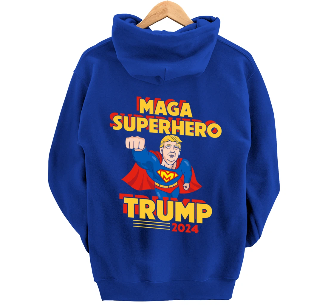 Maga Superhero Trump 2024 USA Trump President Superhero Pullover Hoodie