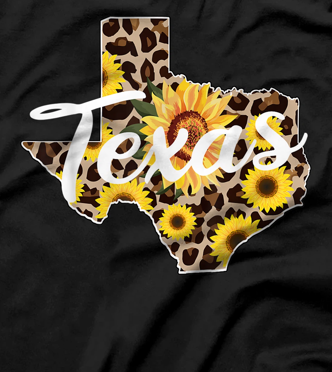 Texas Girl Sunflower Leopard Rustic Black State Pride T-Shirt