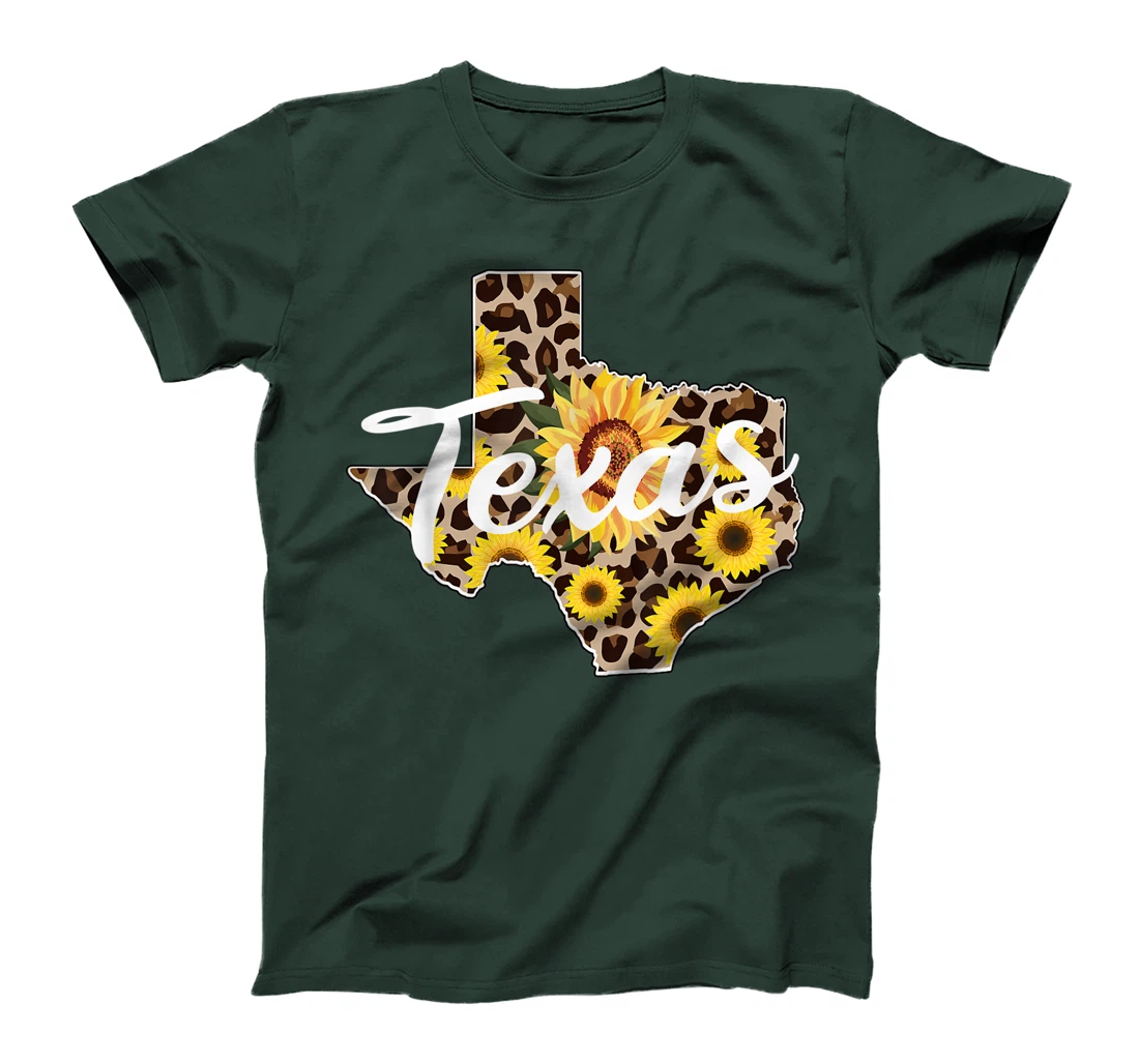 Texas Girl Sunflower Leopard Rustic Black State Pride T-Shirt