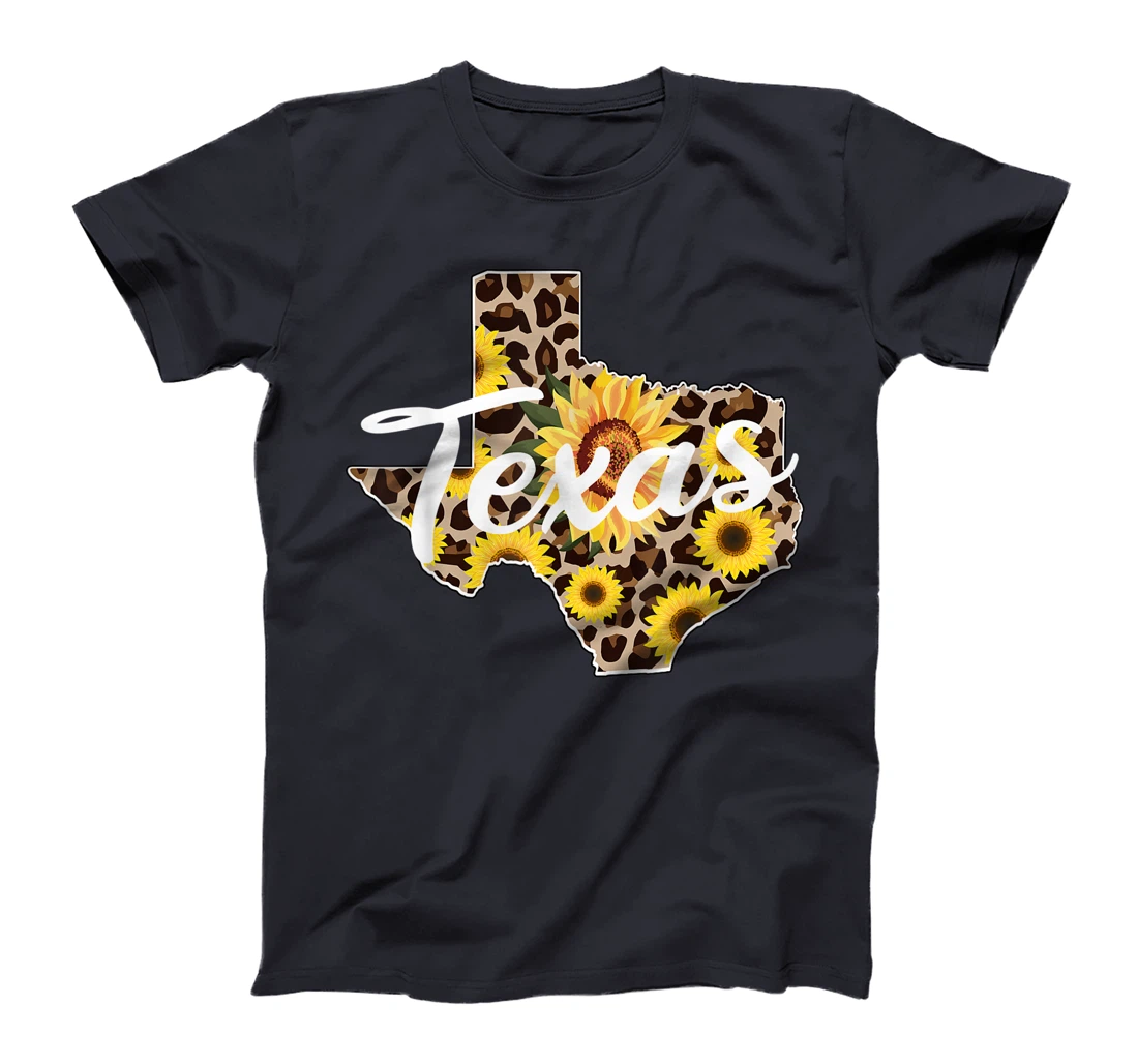 Texas Girl Sunflower Leopard Rustic Black State Pride T-Shirt