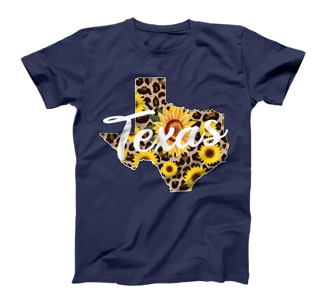 Texas Girl Sunflower Leopard Rustic Black State Pride T-Shirt