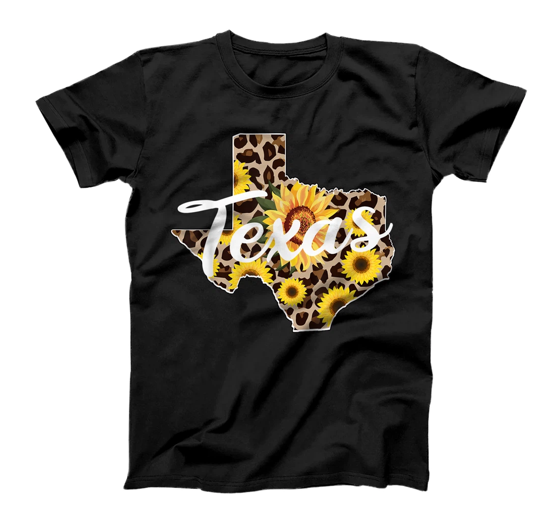 Texas Girl Sunflower Leopard Rustic Black State Pride T-Shirt