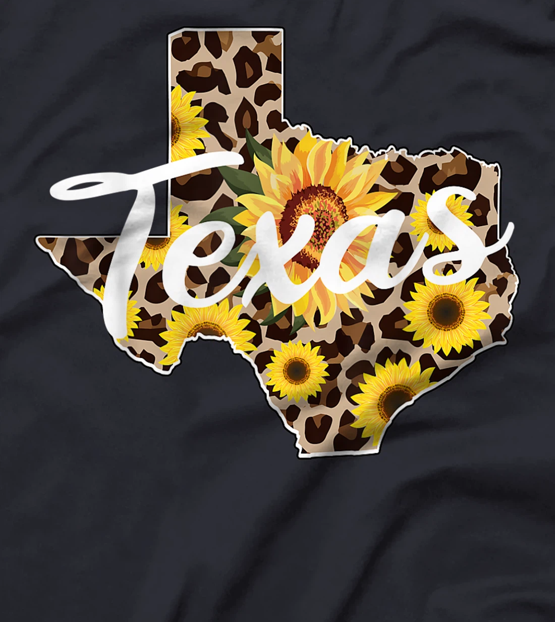 Texas Girl Sunflower Leopard Rustic Black State Pride T-Shirt