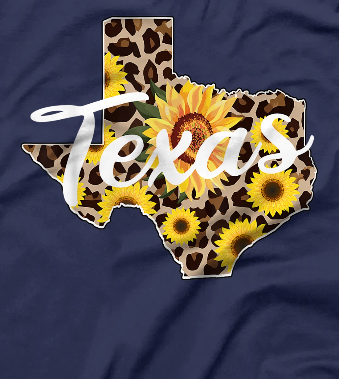 Texas Girl Sunflower Leopard Rustic Black State Pride T-Shirt