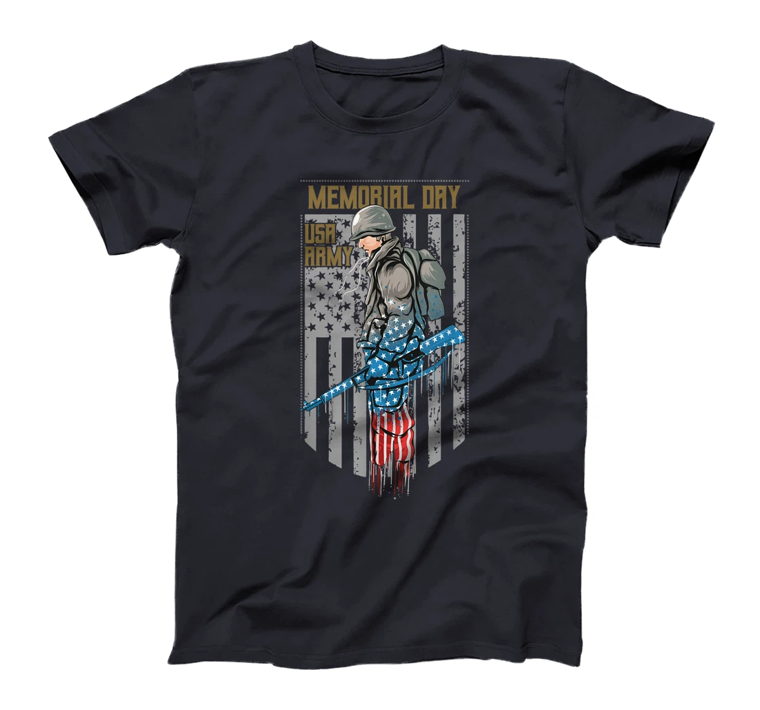 US Army Veteran With Gun American Flag US Pride Memorial Day T-Shirt