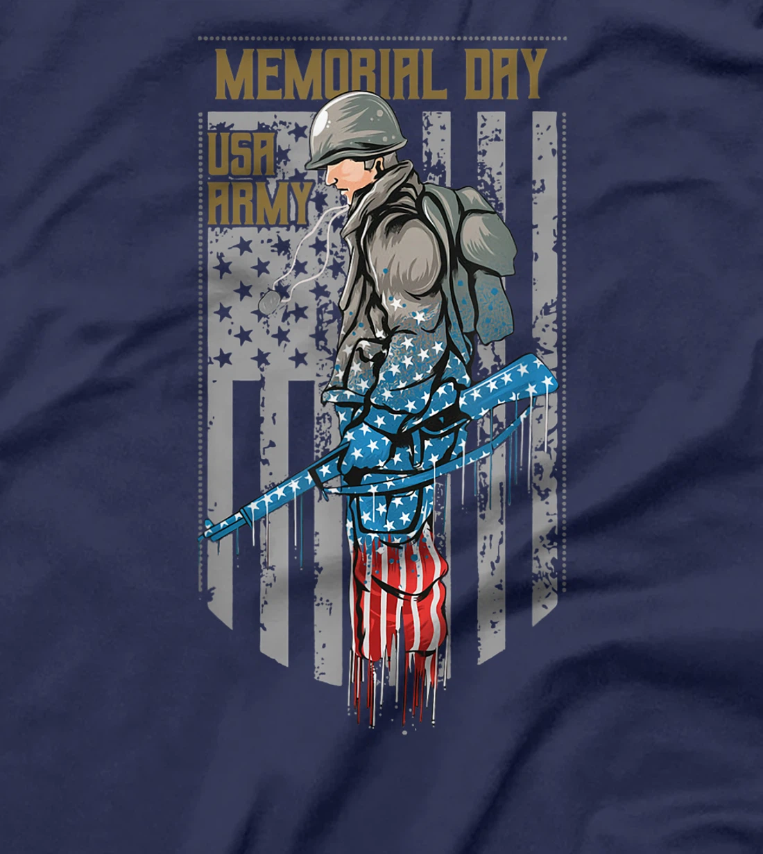 US Army Veteran With Gun American Flag US Pride Memorial Day T-Shirt