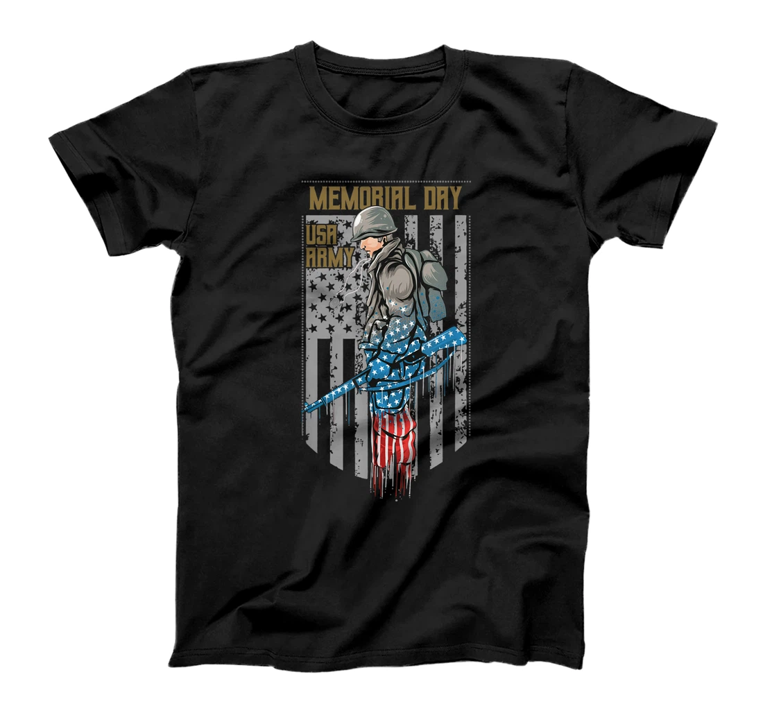 US Army Veteran With Gun American Flag US Pride Memorial Day T-Shirt