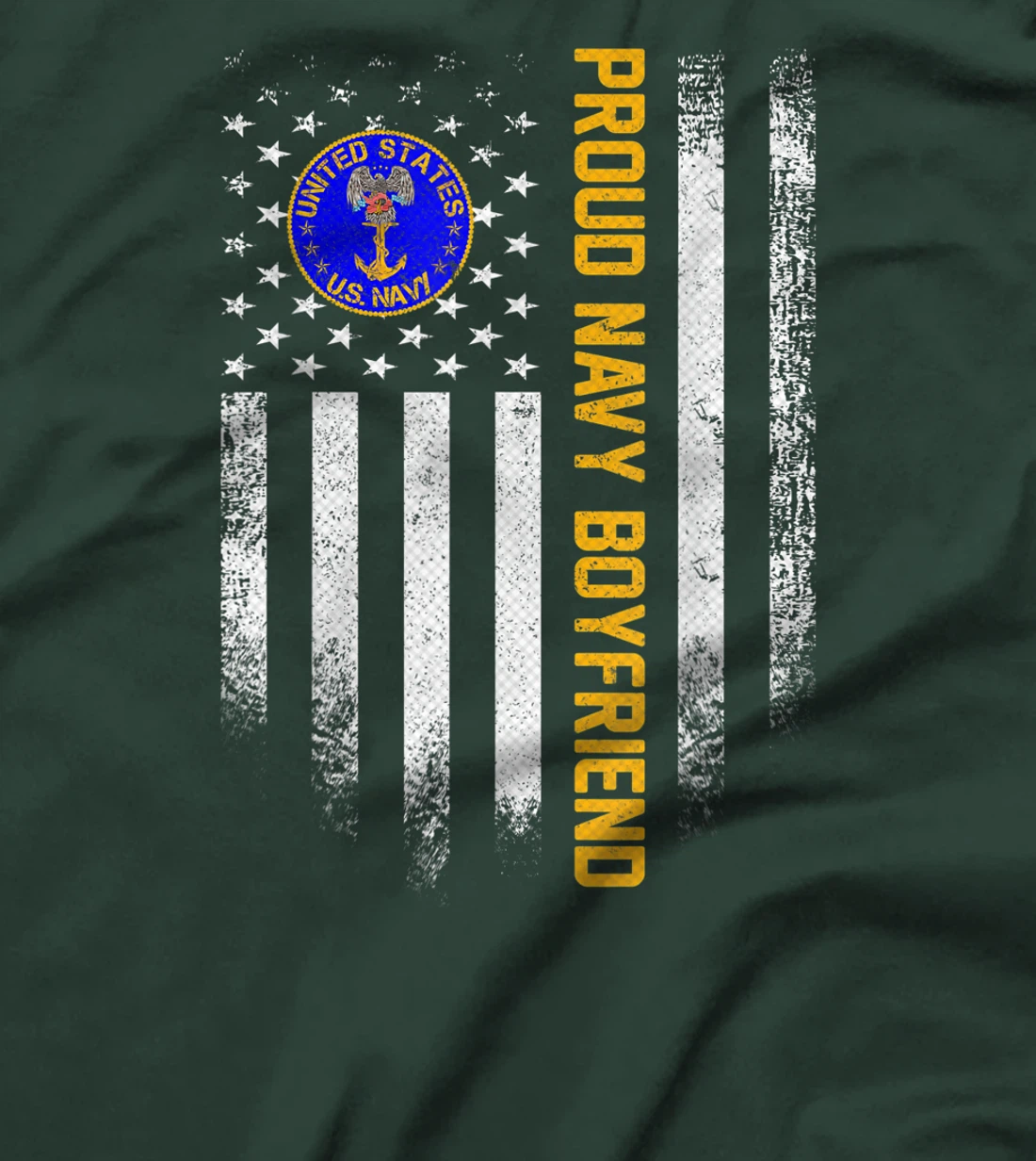 Vintage USA American Flag Proud US Navy Veteran Boyfriend T-Shirt