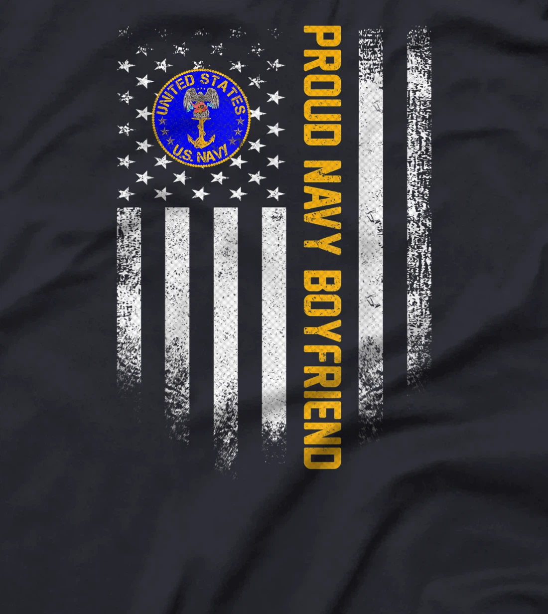 Vintage USA American Flag Proud US Navy Veteran Boyfriend T-Shirt