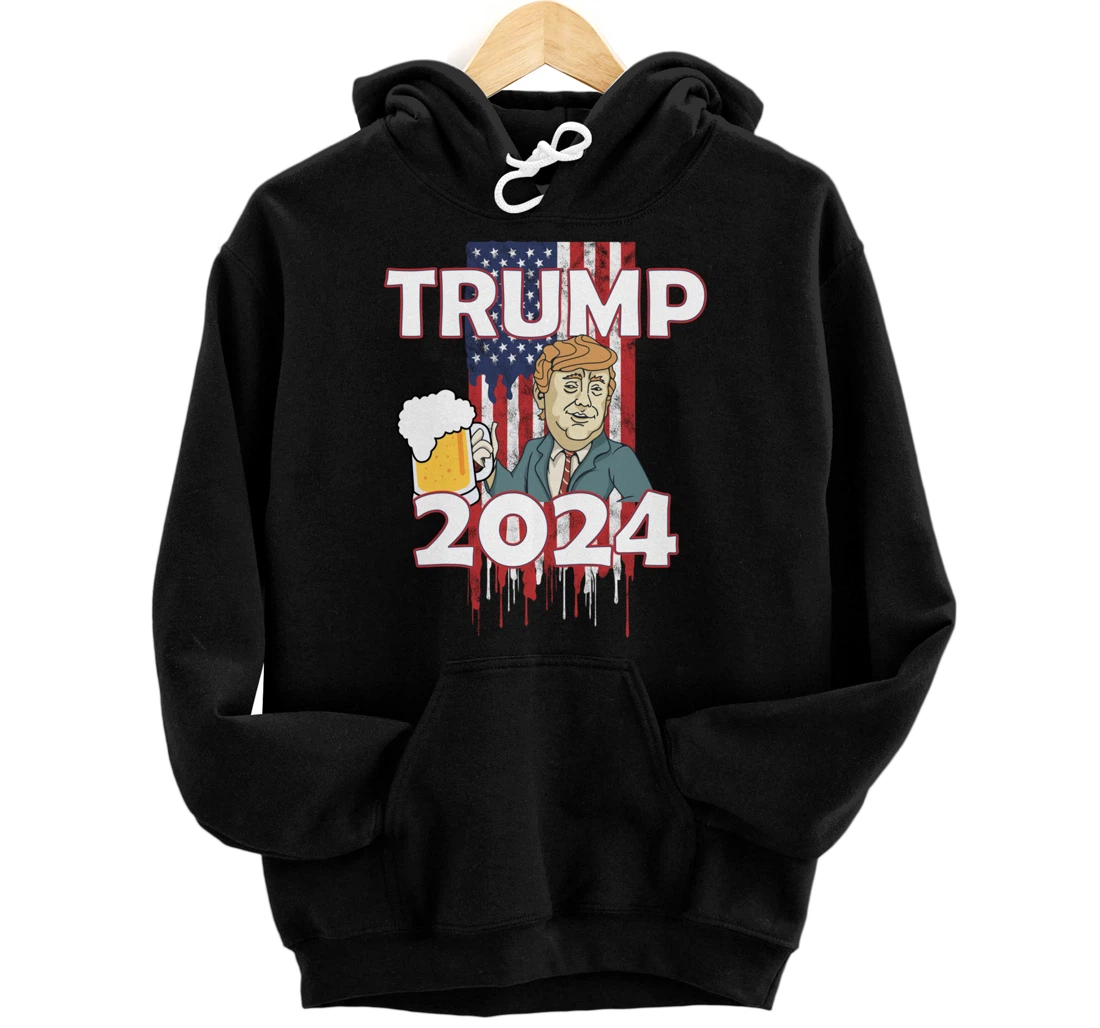 Beer American Flag Trump 2024 Pullover Hoodie