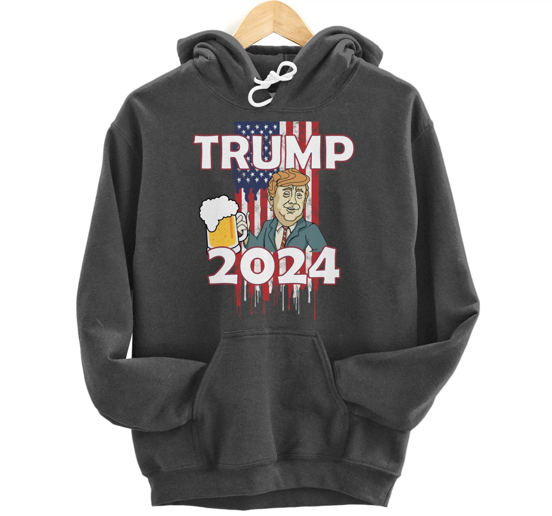 Beer American Flag Trump 2024 Pullover Hoodie