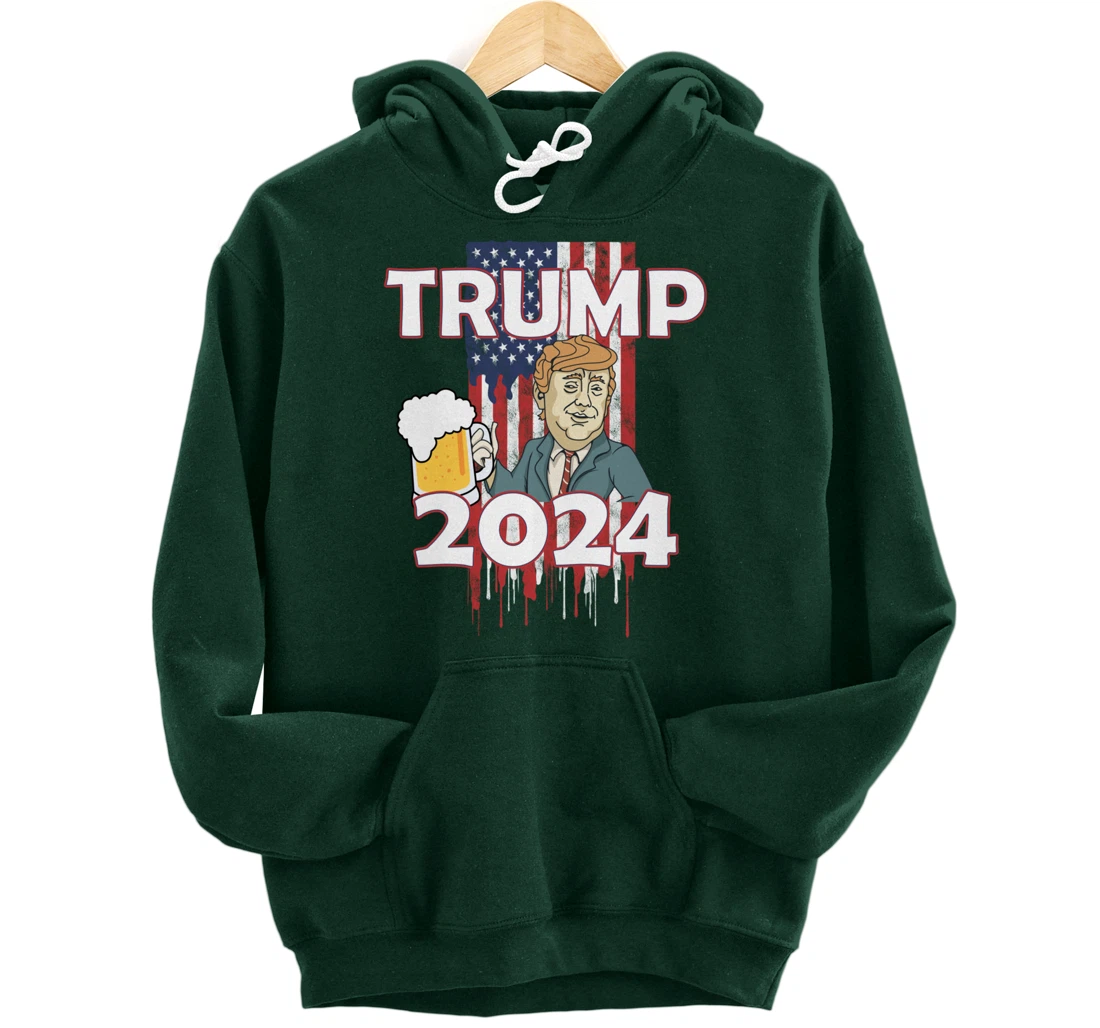 Beer American Flag Trump 2024 Pullover Hoodie