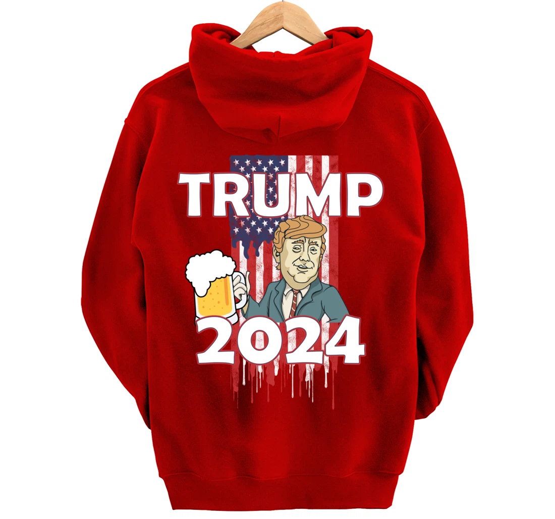 Beer American Flag Trump 2024 Pullover Hoodie