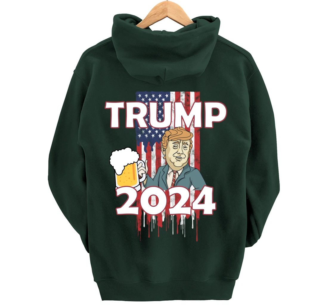 Beer American Flag Trump 2024 Pullover Hoodie