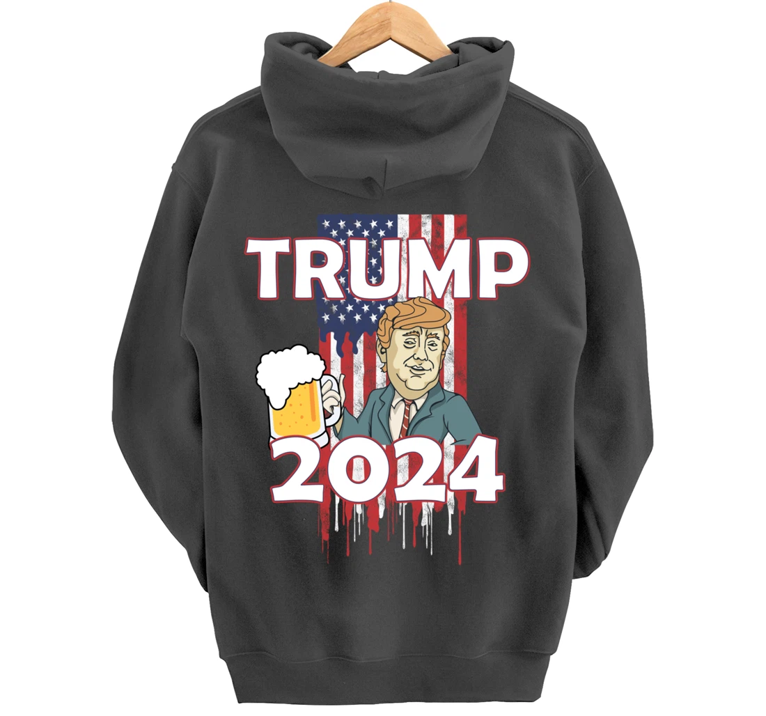 Beer American Flag Trump 2024 Pullover Hoodie
