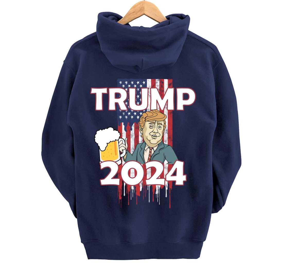 Beer American Flag Trump 2024 Pullover Hoodie