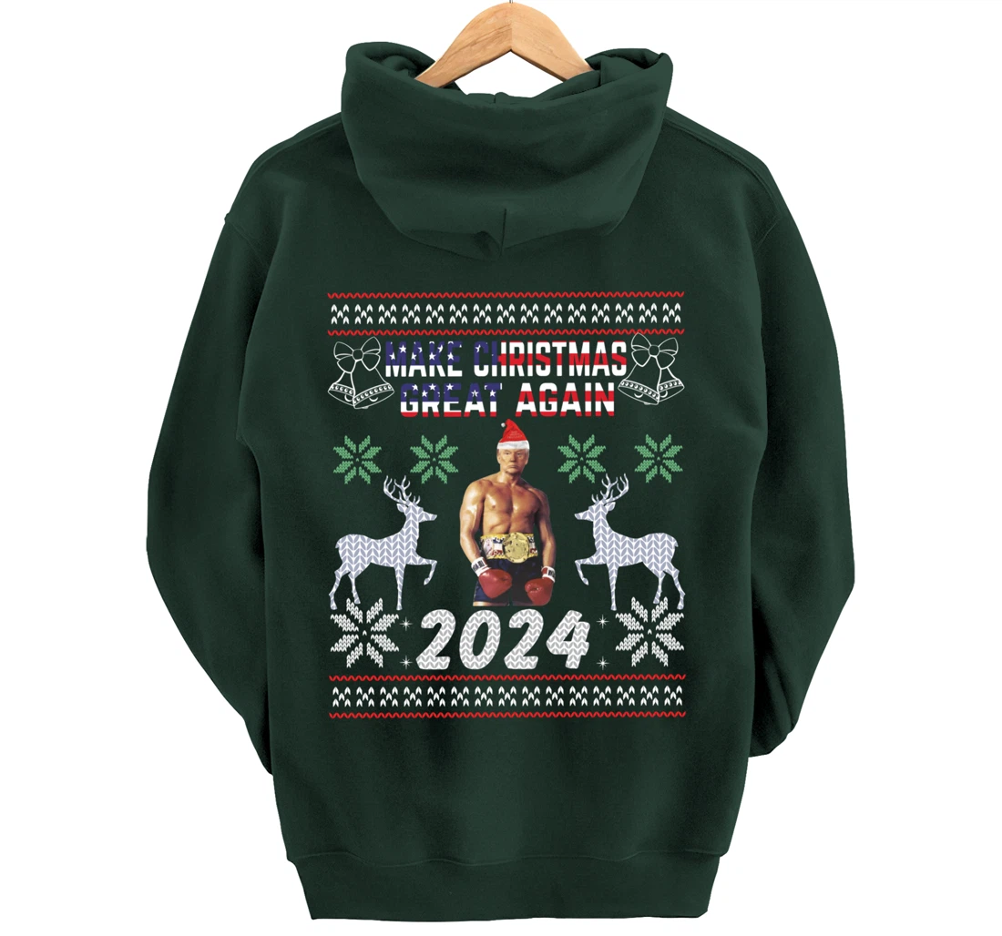 Trump 2024 Make Christmas Great Again Boxer Trump USA Flag Pullover Hoodie