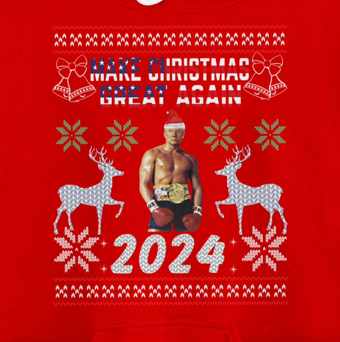 Trump 2024 Make Christmas Great Again Boxer Trump USA Flag Pullover Hoodie