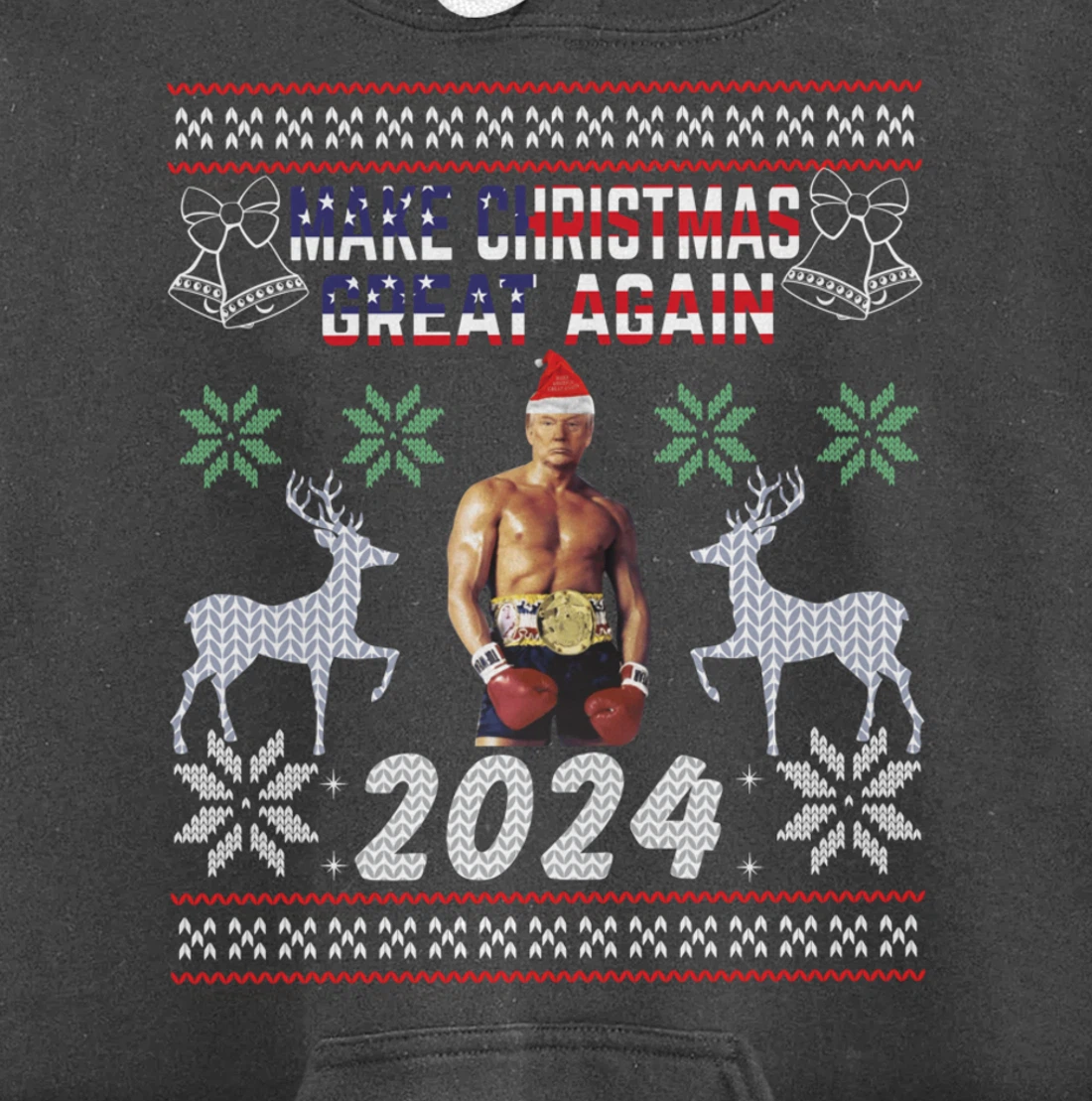 Trump 2024 Make Christmas Great Again Boxer Trump USA Flag Pullover Hoodie