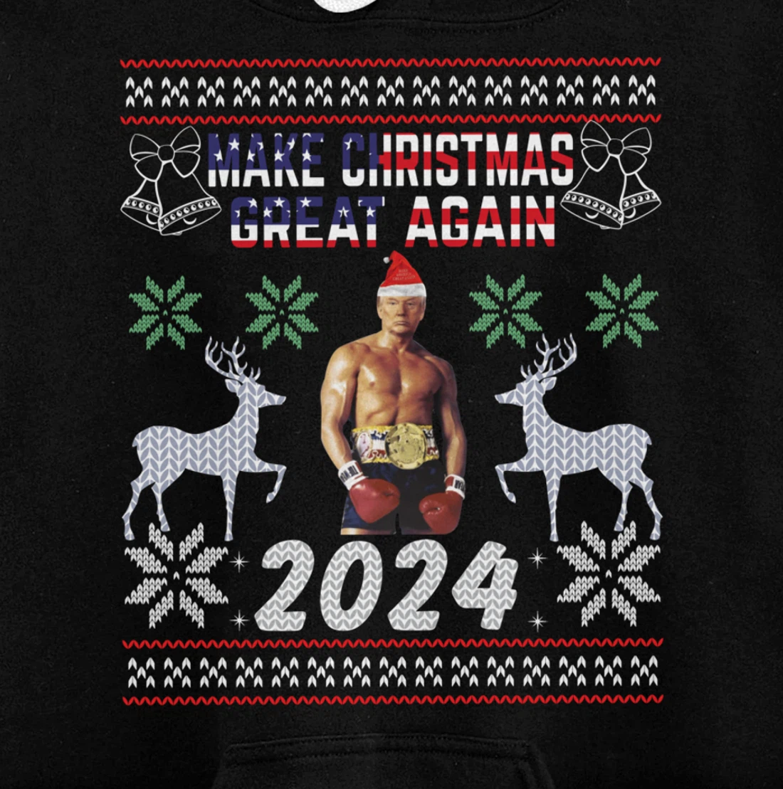Trump 2024 Make Christmas Great Again Boxer Trump USA Flag Pullover Hoodie