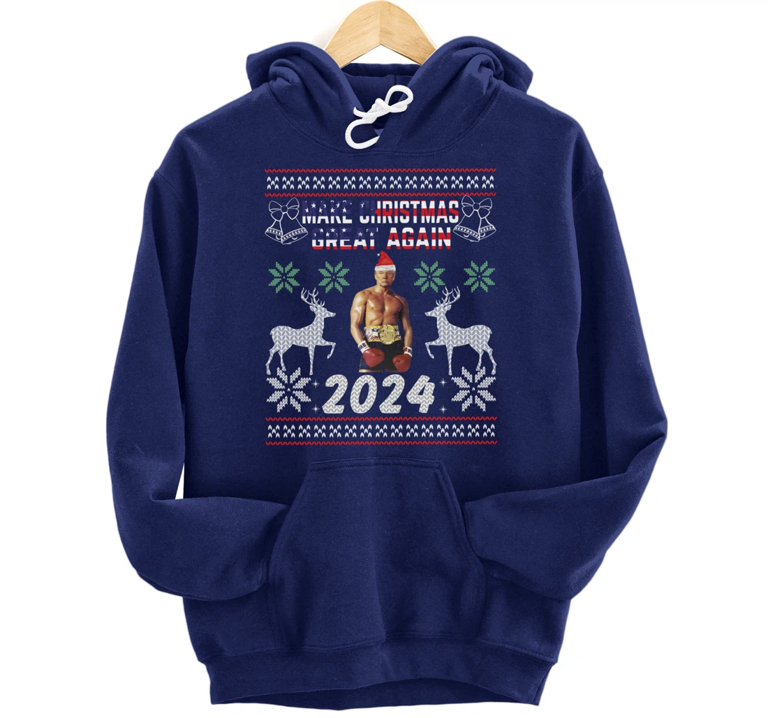 Trump 2024 Make Christmas Great Again Boxer Trump USA Flag Pullover Hoodie