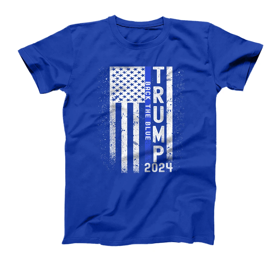 Womens Trump 2024 Back The Blue American Flag Blue Line 4th Of July T-Shirt