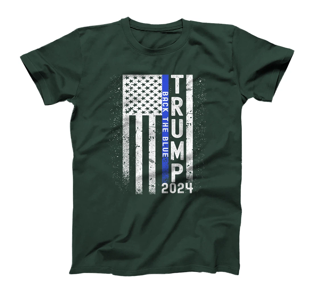 Womens Trump 2024 Back The Blue American Flag Blue Line 4th Of July T-Shirt