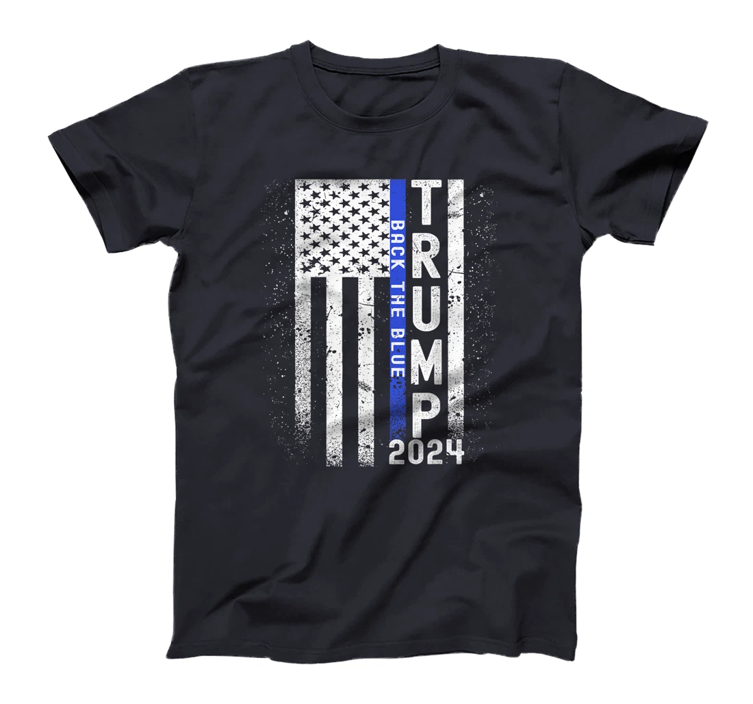 Womens Trump 2024 Back The Blue American Flag Blue Line 4th Of July T-Shirt
