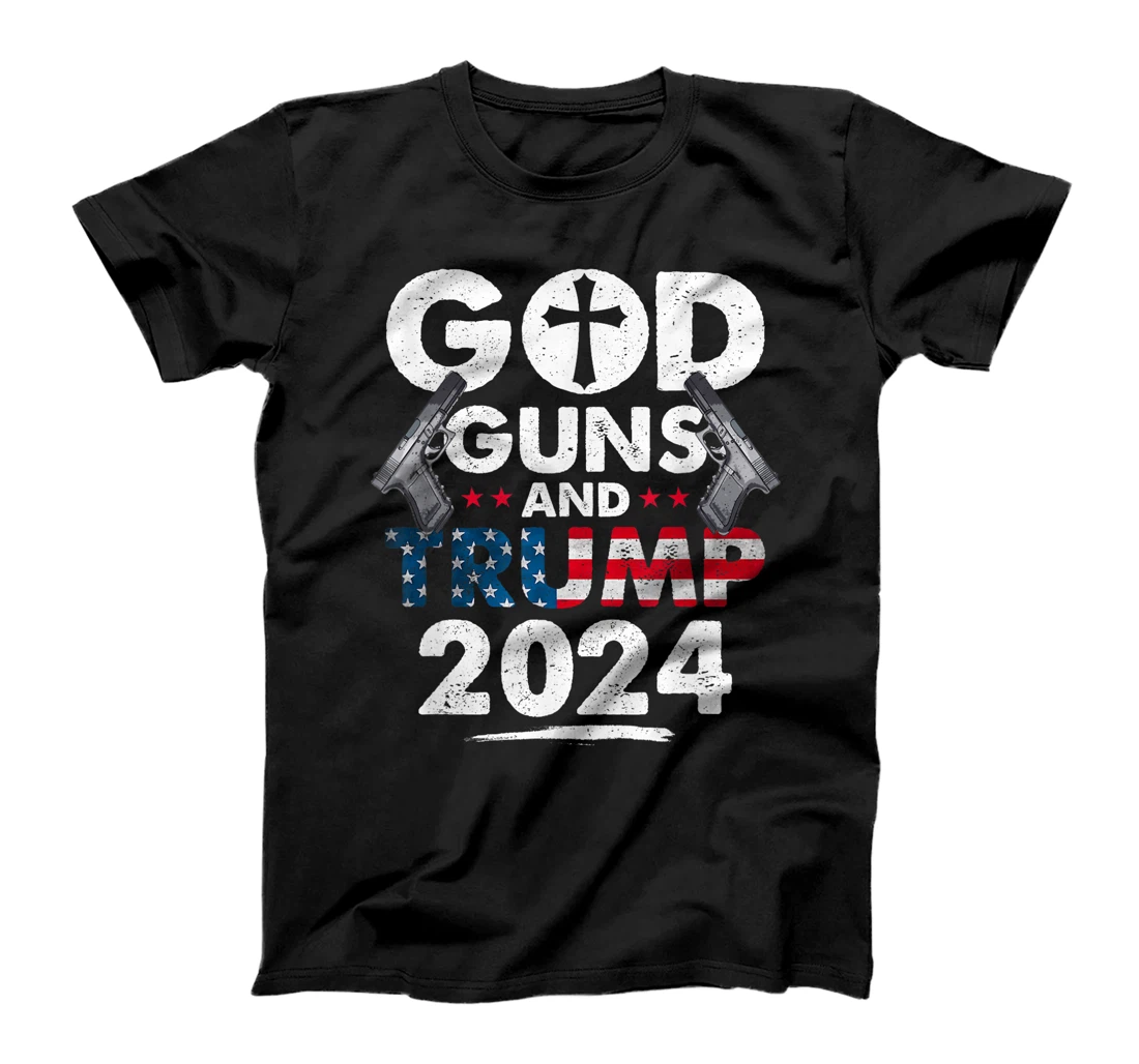 God Guns and Trump 2024 USA American Flag T-Shirt