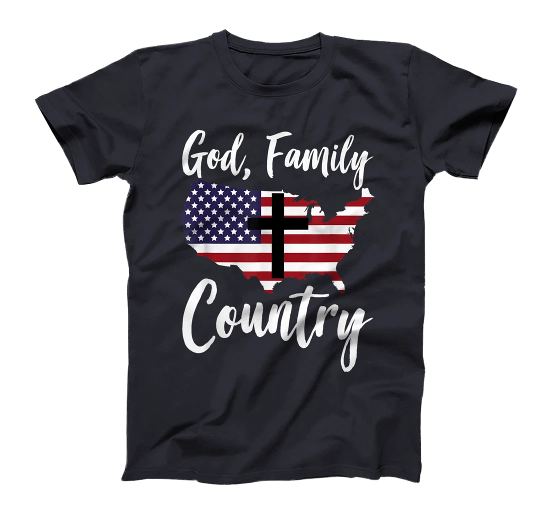 God Family Country Christian American Flag USA Map T-Shirt