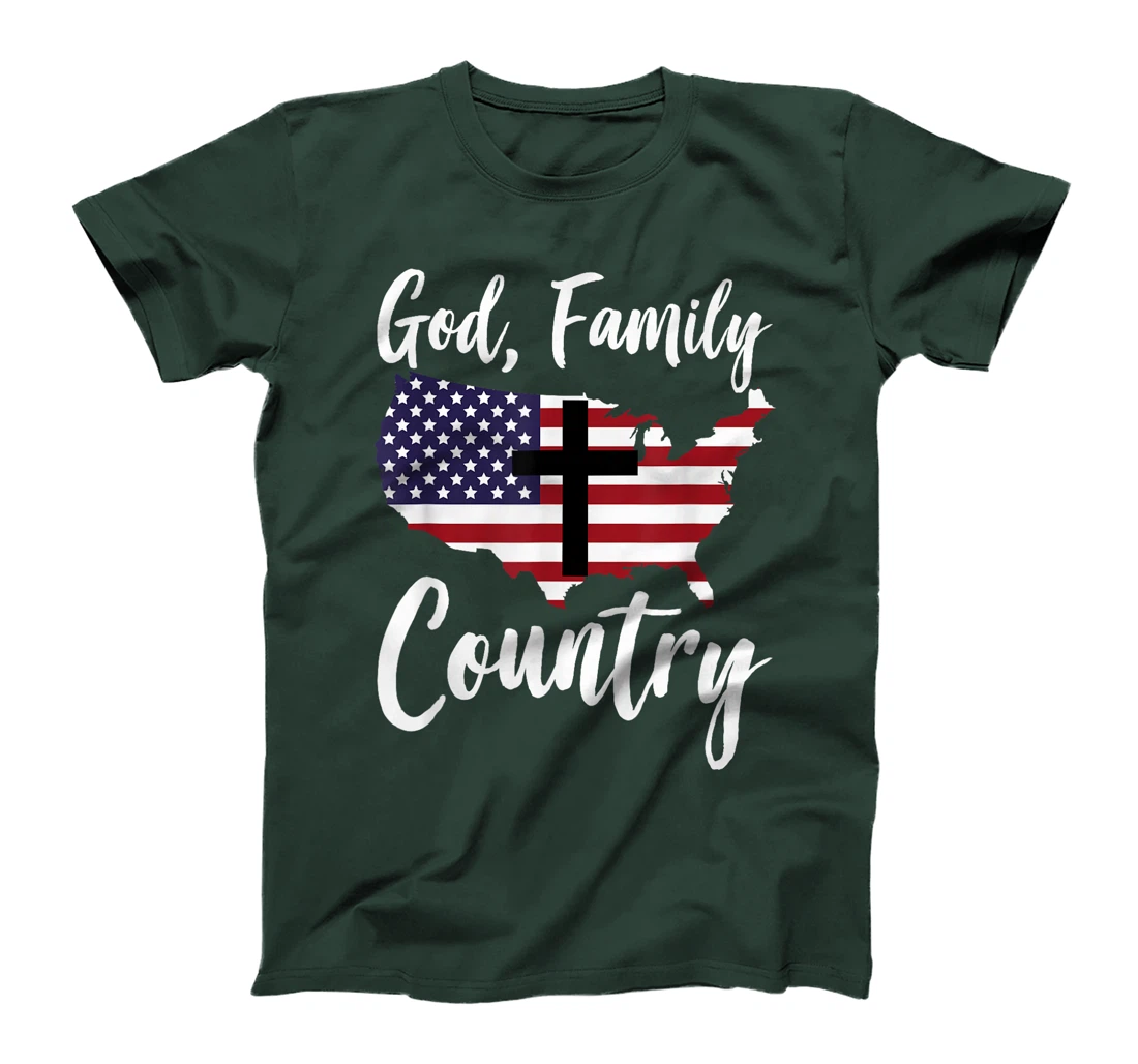 God Family Country Christian American Flag USA Map T-Shirt