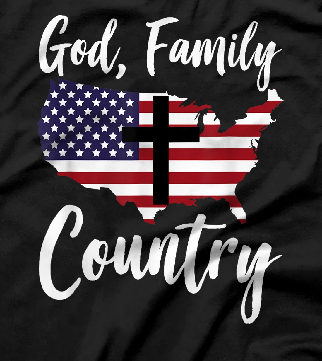 God Family Country Christian American Flag USA Map T-Shirt