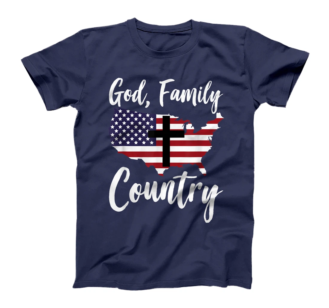 God Family Country Christian American Flag USA Map T-Shirt