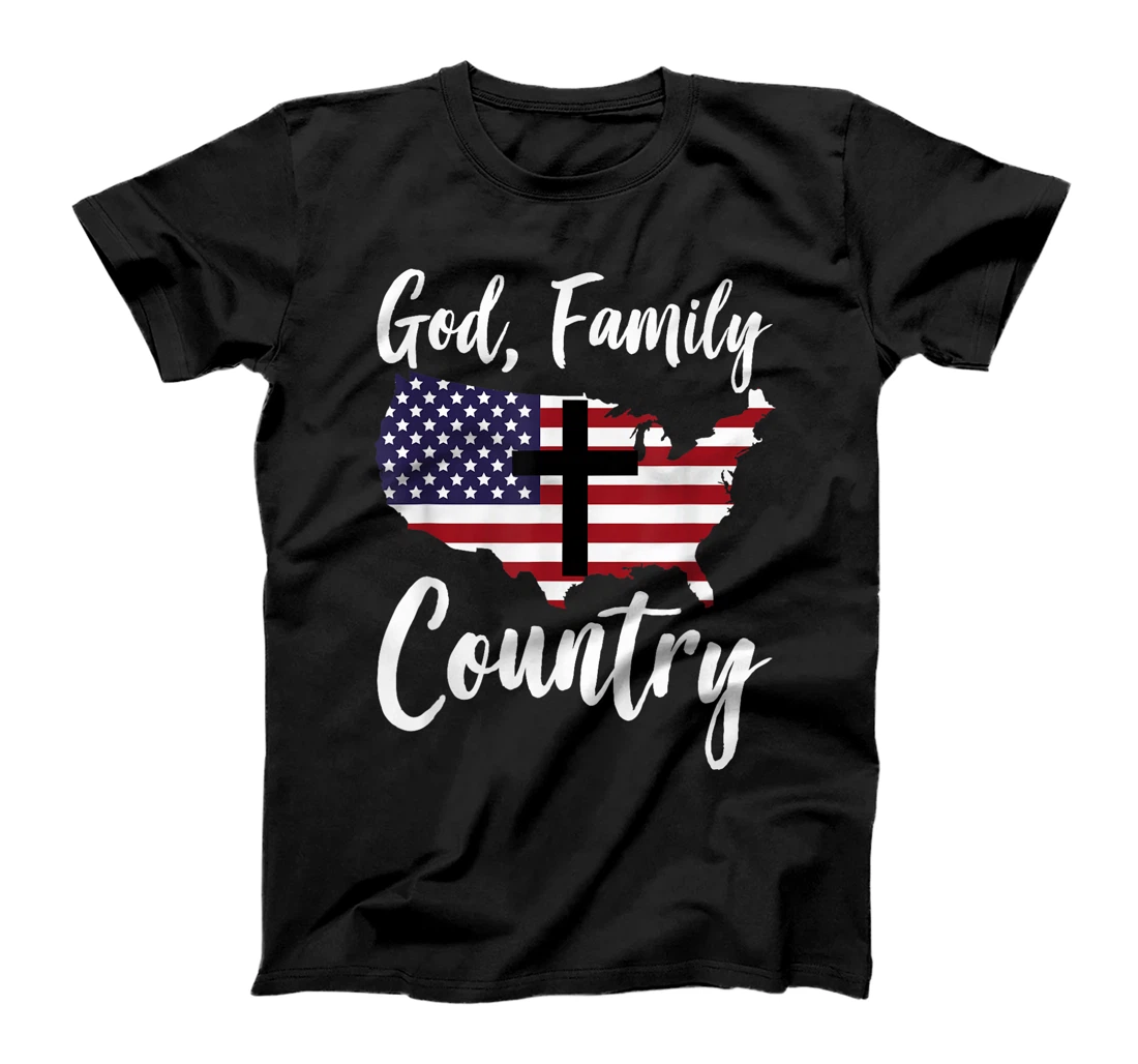 God Family Country Christian American Flag USA Map T-Shirt