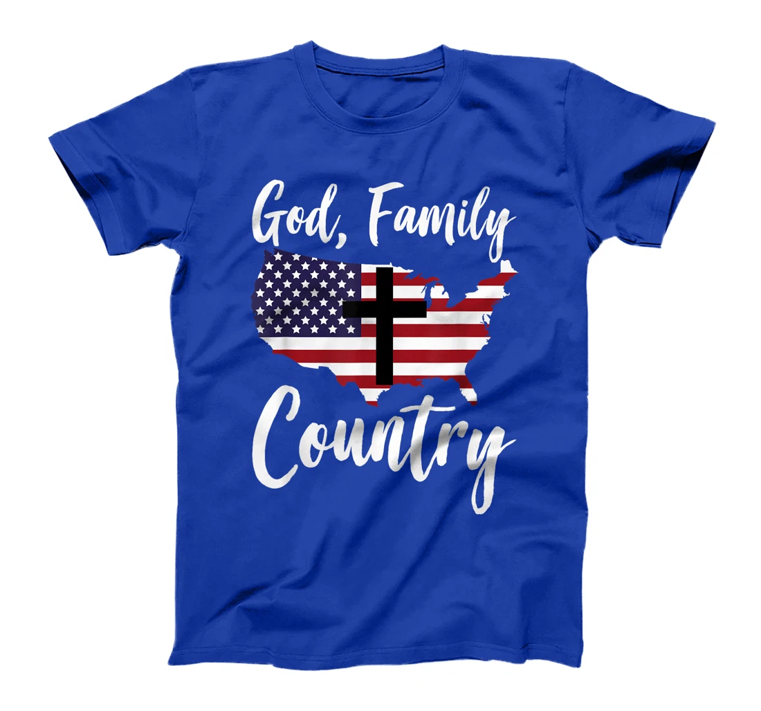 God Family Country Christian American Flag USA Map T-Shirt