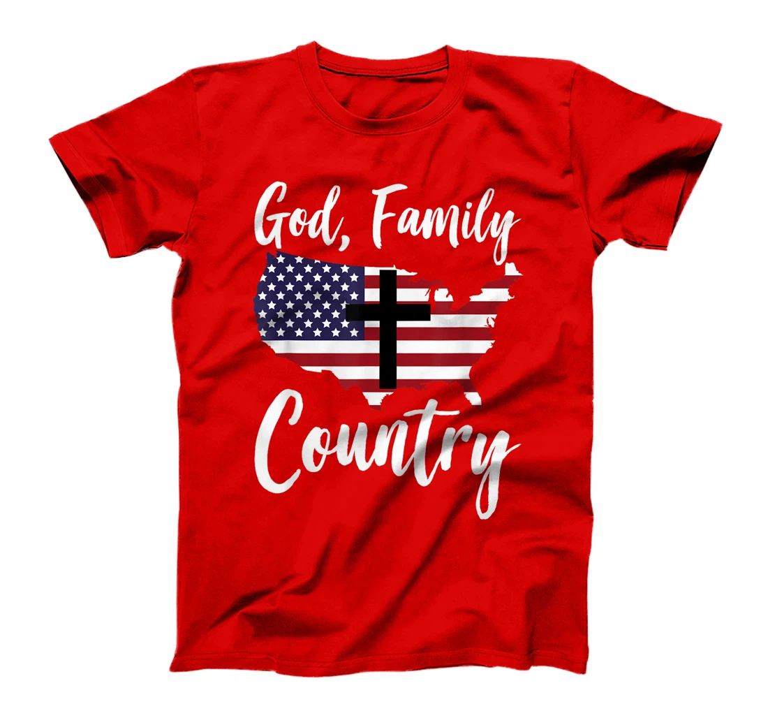God Family Country Christian American Flag USA Map T-Shirt