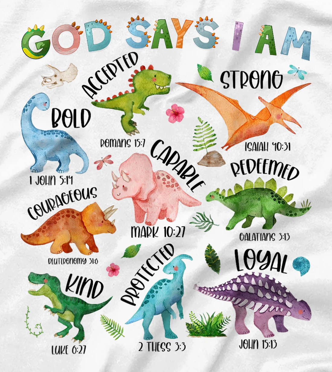 God Says I Am Dinosaur Lover Bible Verse Kids Toddler Boys T-Shirt