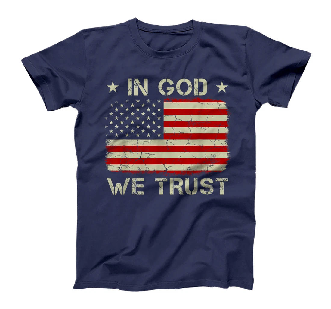 Vintage Old American Flag In God We Trust Tshirt Christian T-Shirt