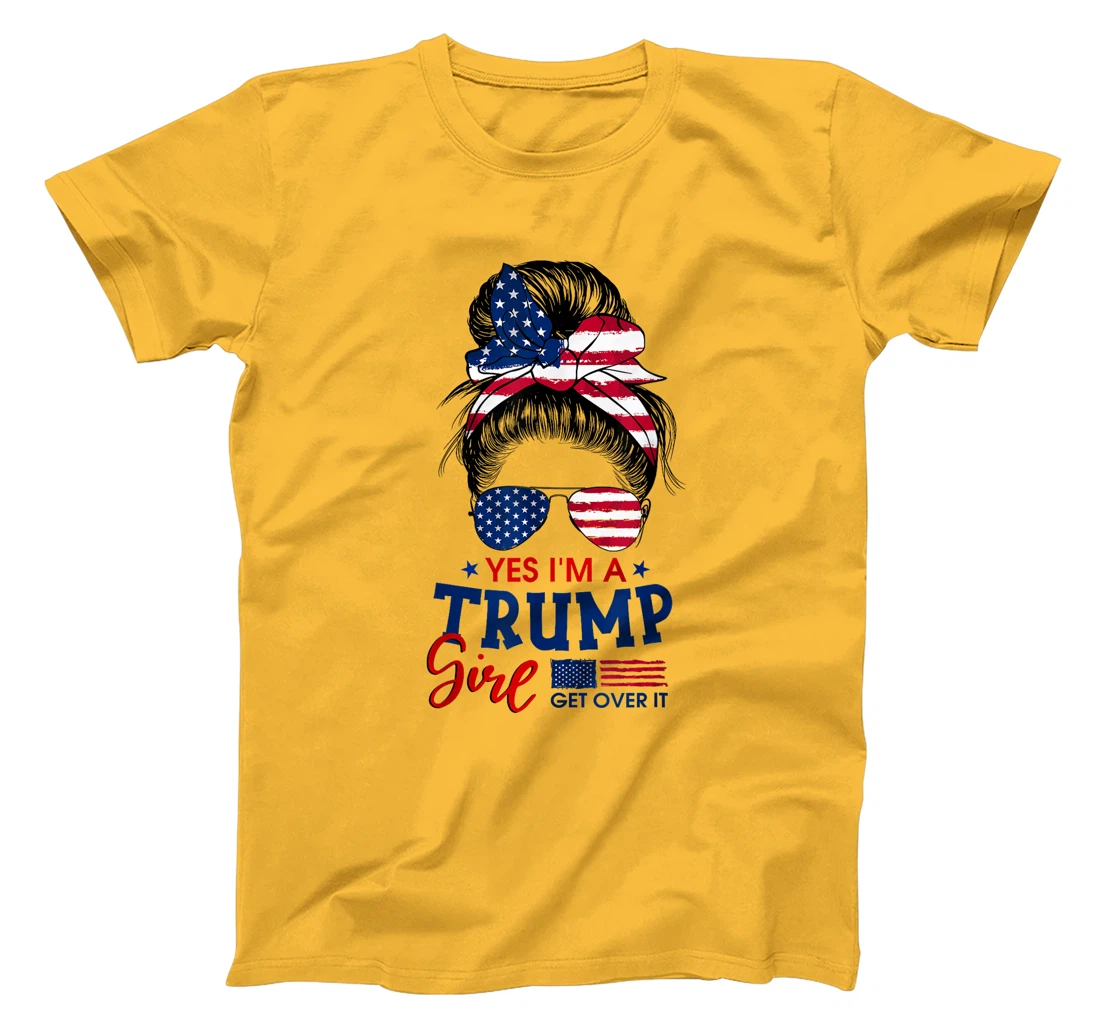 Trump Girl No Apologies Patriotic American Messy Bun Women T-Shirt