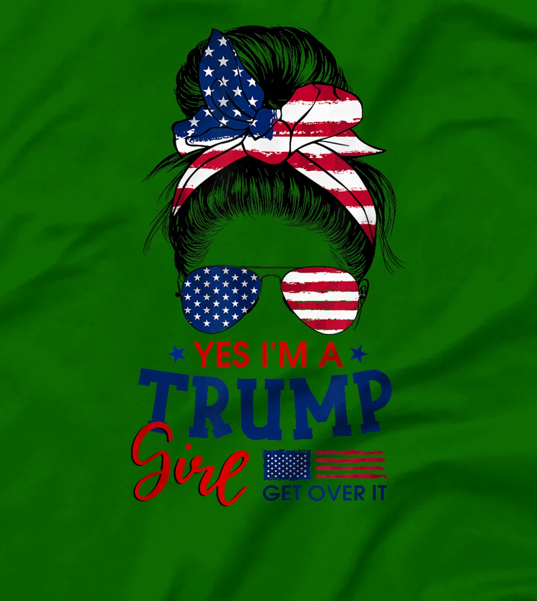 Trump Girl No Apologies Patriotic American Messy Bun Women T-Shirt