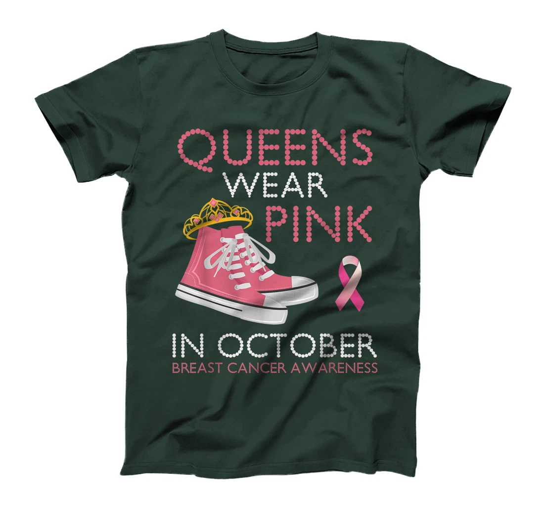 Queens Wear Pink In October Ribbon Breast Cancer Awareness T-Shirt, Women T-Shirt