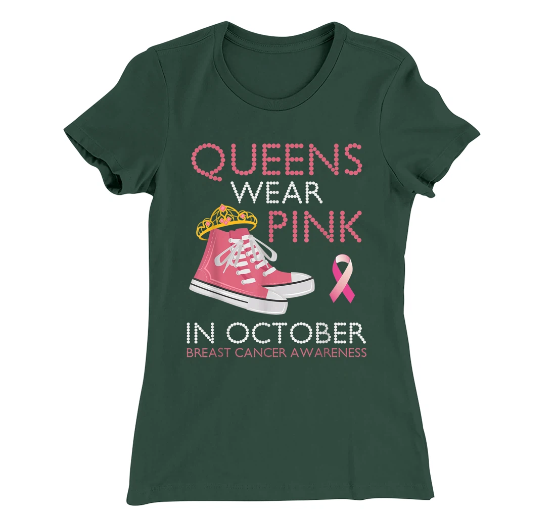 Queens Wear Pink In October Ribbon Breast Cancer Awareness T-Shirt, Women T-Shirt