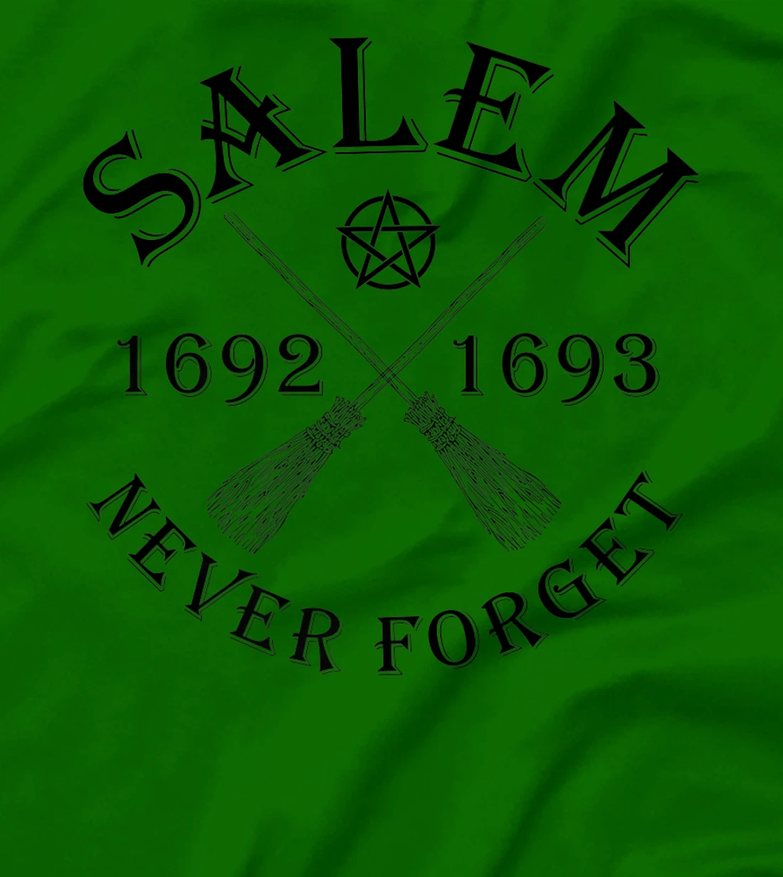 Salem 1692 1693 Never Forget Broom Pentagram Black Text T-Shirt, Women T-Shirt