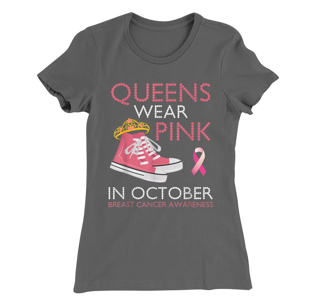 Queens Wear Pink In October Ribbon Breast Cancer Awareness T-Shirt, Women T-Shirt