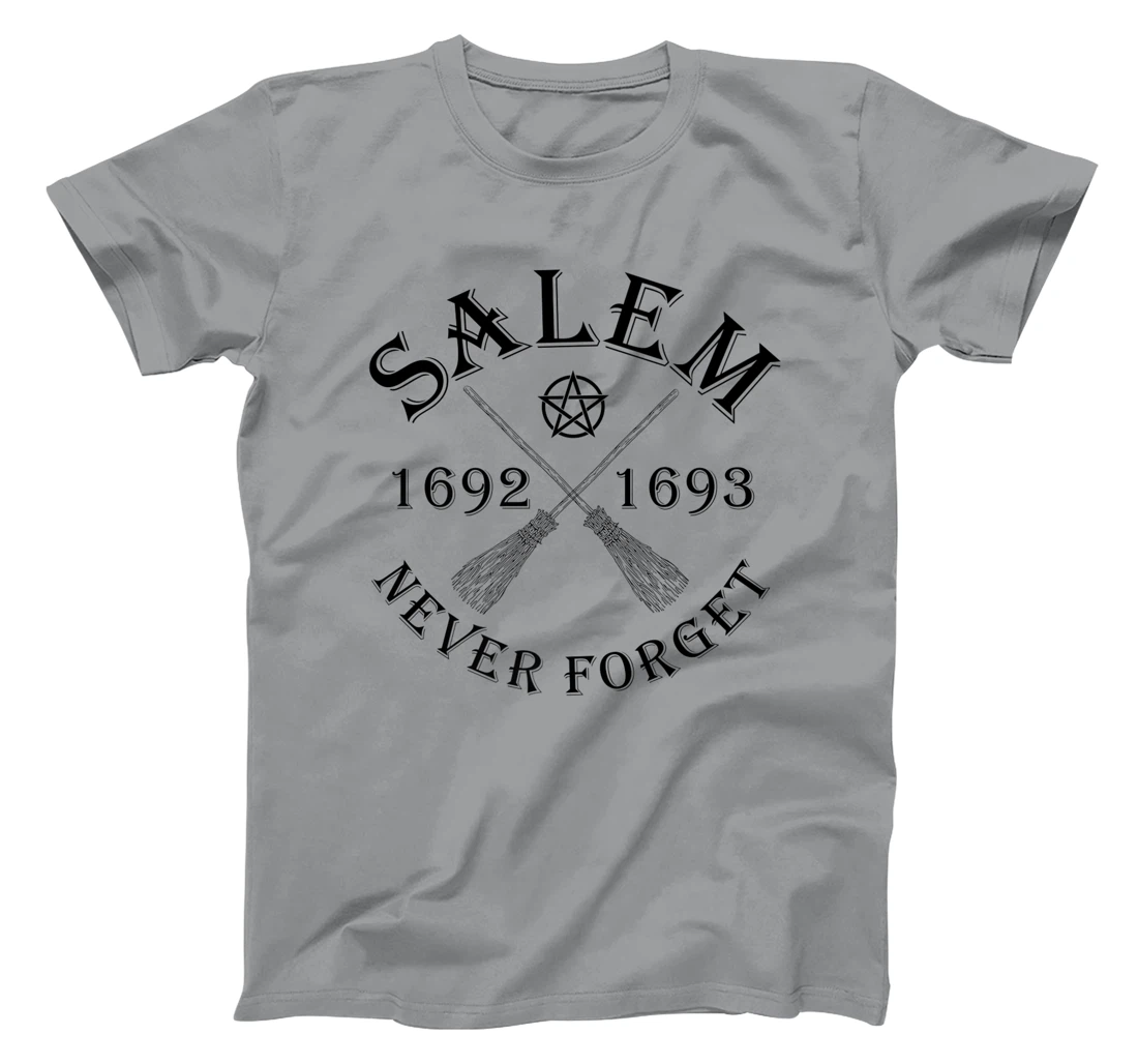 Salem 1692 1693 Never Forget Broom Pentagram Black Text T-Shirt, Women T-Shirt